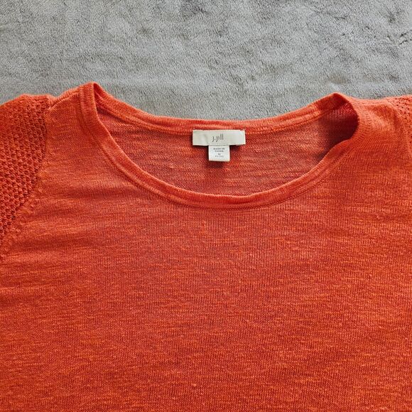 J Jill Top Shirt Womens Medium Petite Orange Linen Blend Open Sleeve Knit Casual - Picture 2 of 11